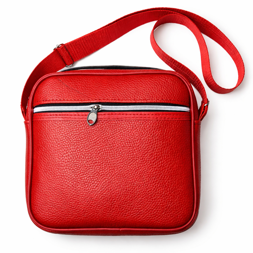 Red Textured Crossbody Sling Bag with Zip Closure
