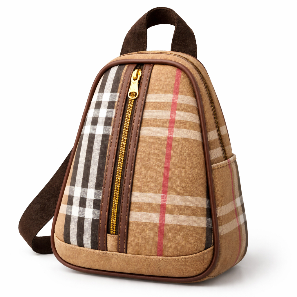 Plaid Fabric Mini Backpack Sling Bag with Zip Closure
