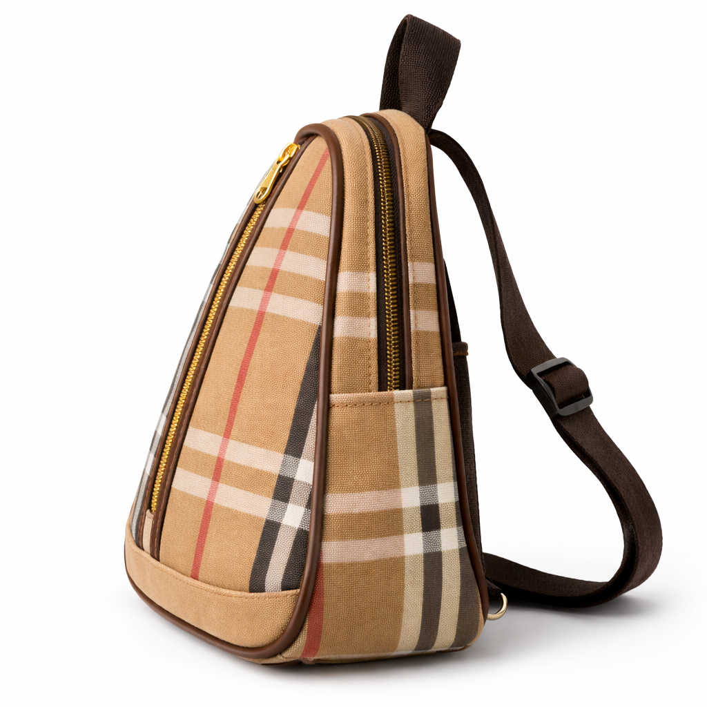 Plaid Fabric Mini Backpack Sling Bag with Zip Closure
