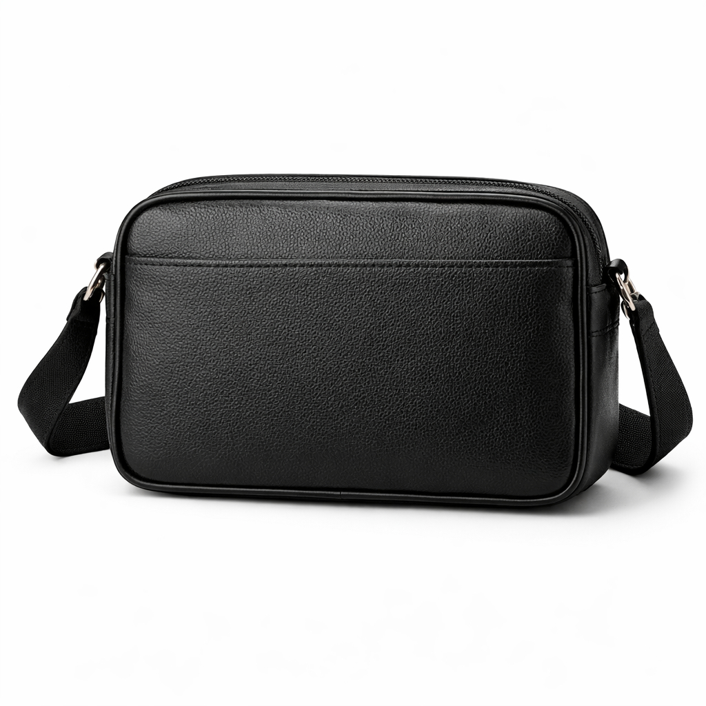 Black Leather Shoulder Bag with Embossed Design