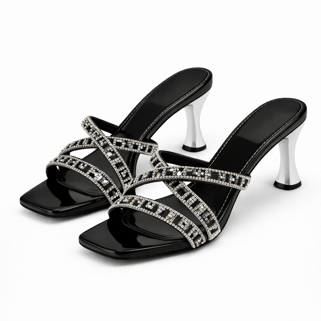 Stylish High Heeled Sandal with Rhinestone Embellishments