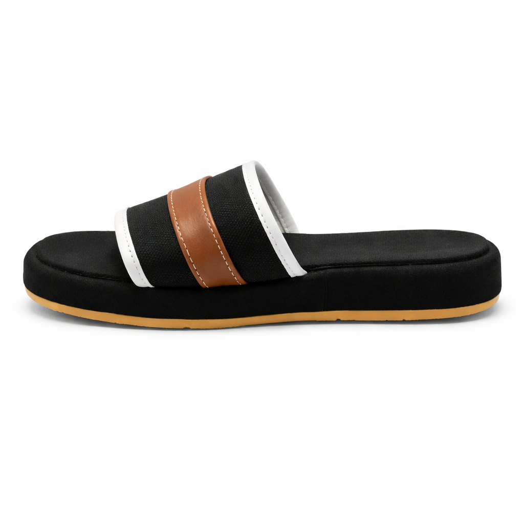 Women  Casual slip on Sandals with Black with Brown Accent Strap