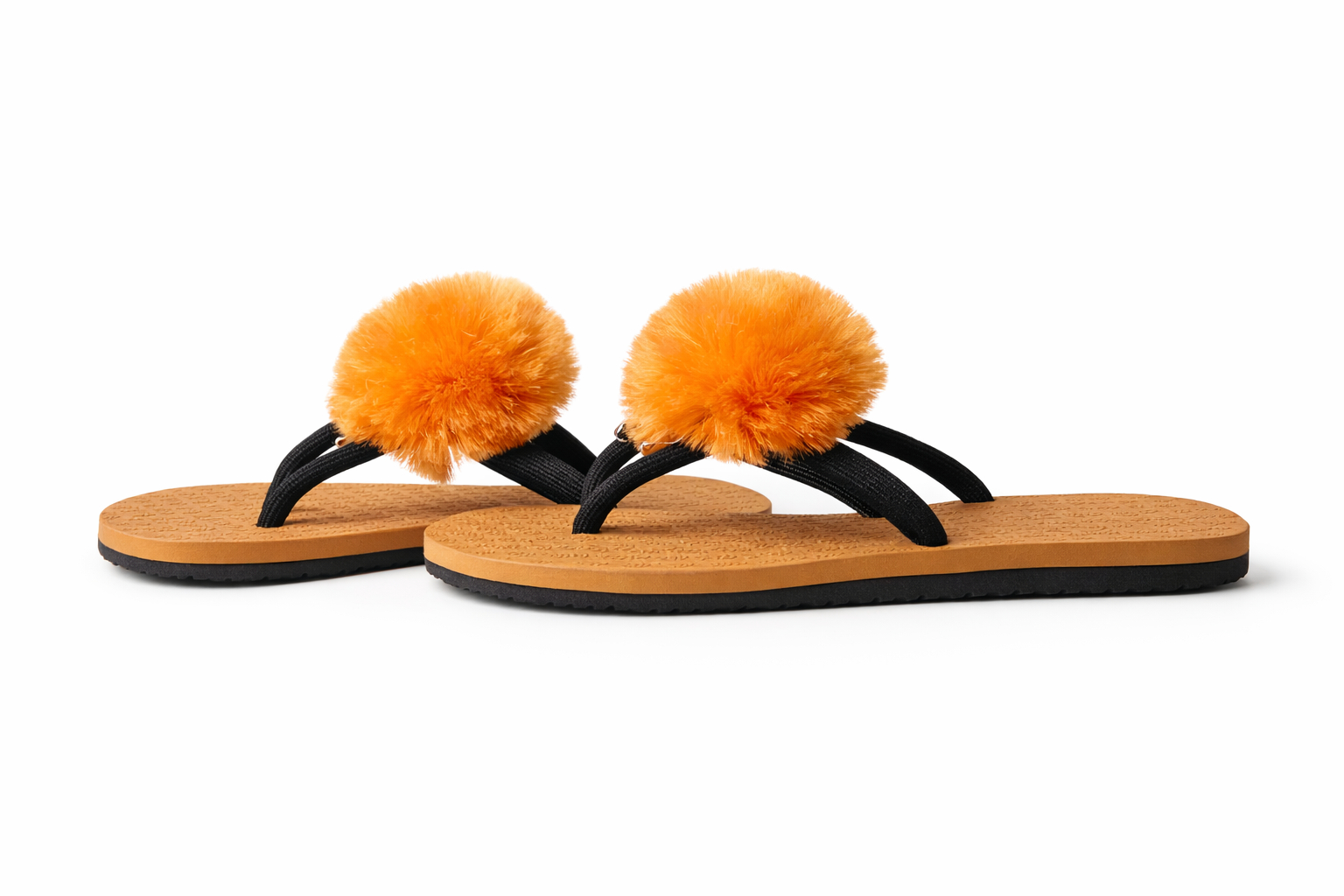 Elegant Women Flat Pom Pom Slide Slippers
