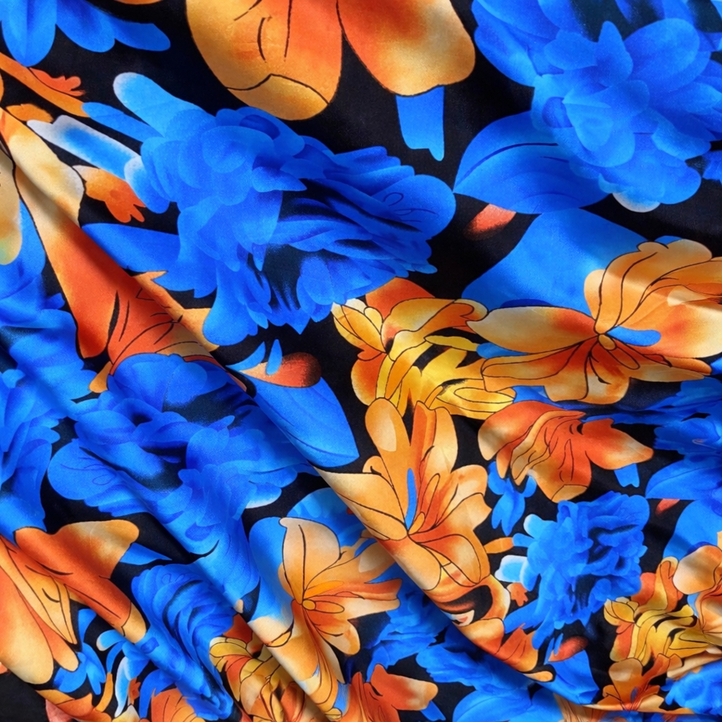 Elegant Multicolor Blossom blue floral print fabric