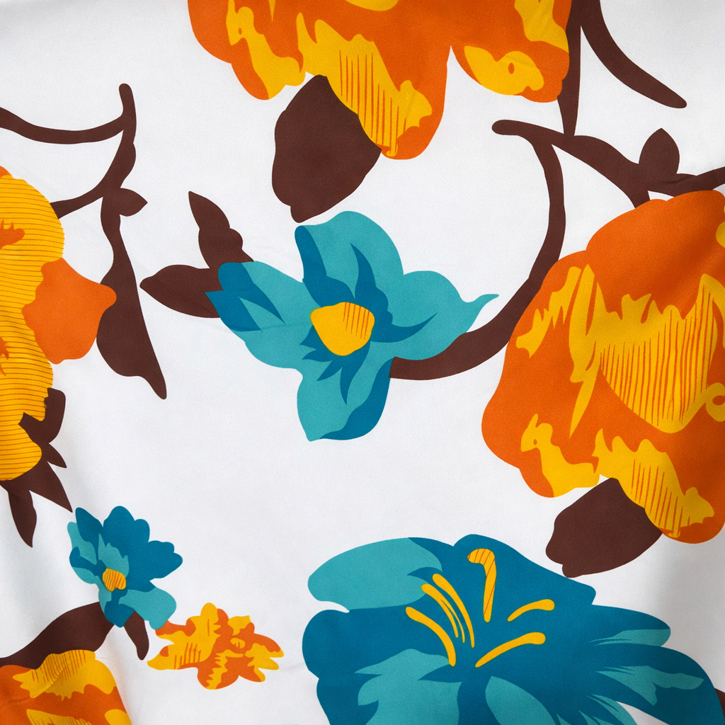 Classic Floral Multicolor Blossom on White Background print fabric