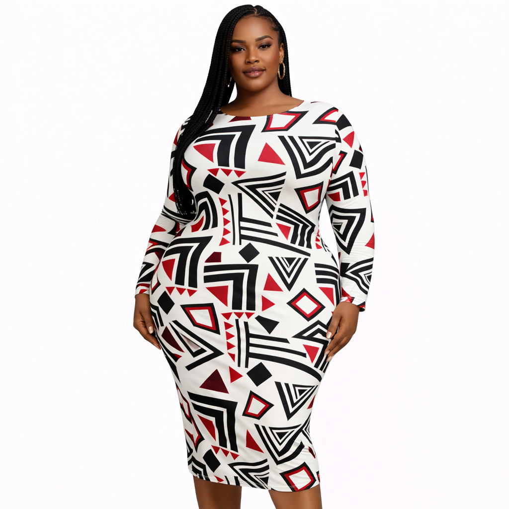 Quality Black Red and White Geometric Print Fabric