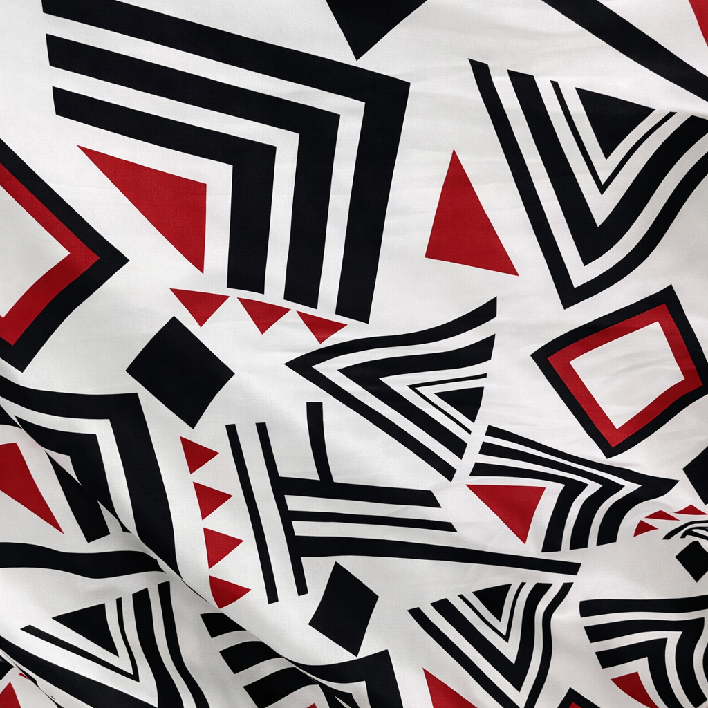 Quality Black Red and White Geometric Print Fabric