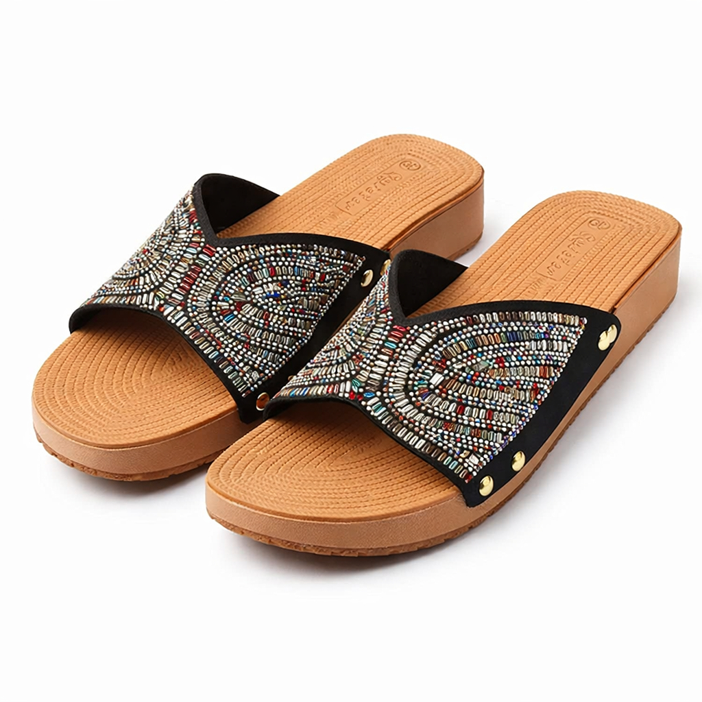 Women multicolour Beaded Flat Slide Slippers