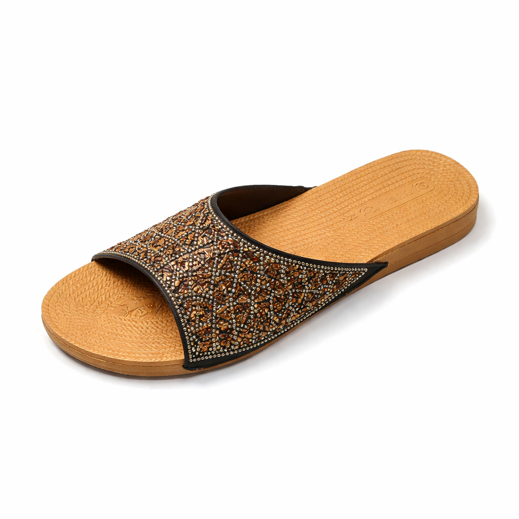 Women Embellished Slide Sandals with rhinestone strap