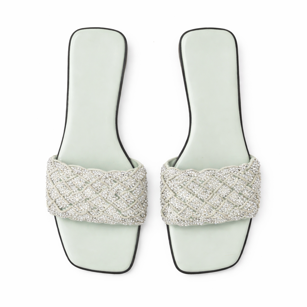 Women Braided Strap Low Heel Slide Sandals