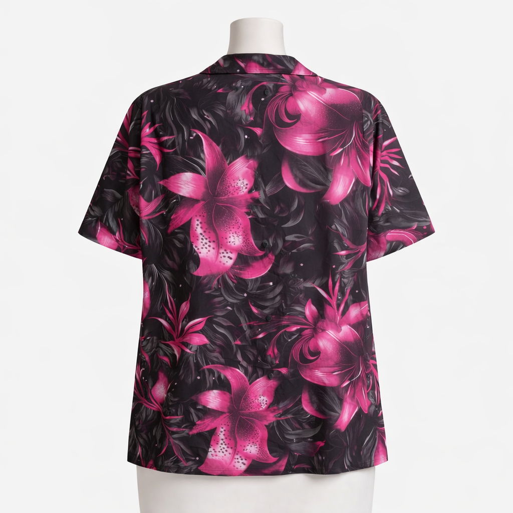 Magenta Floral Print Short Sleeve Shirt