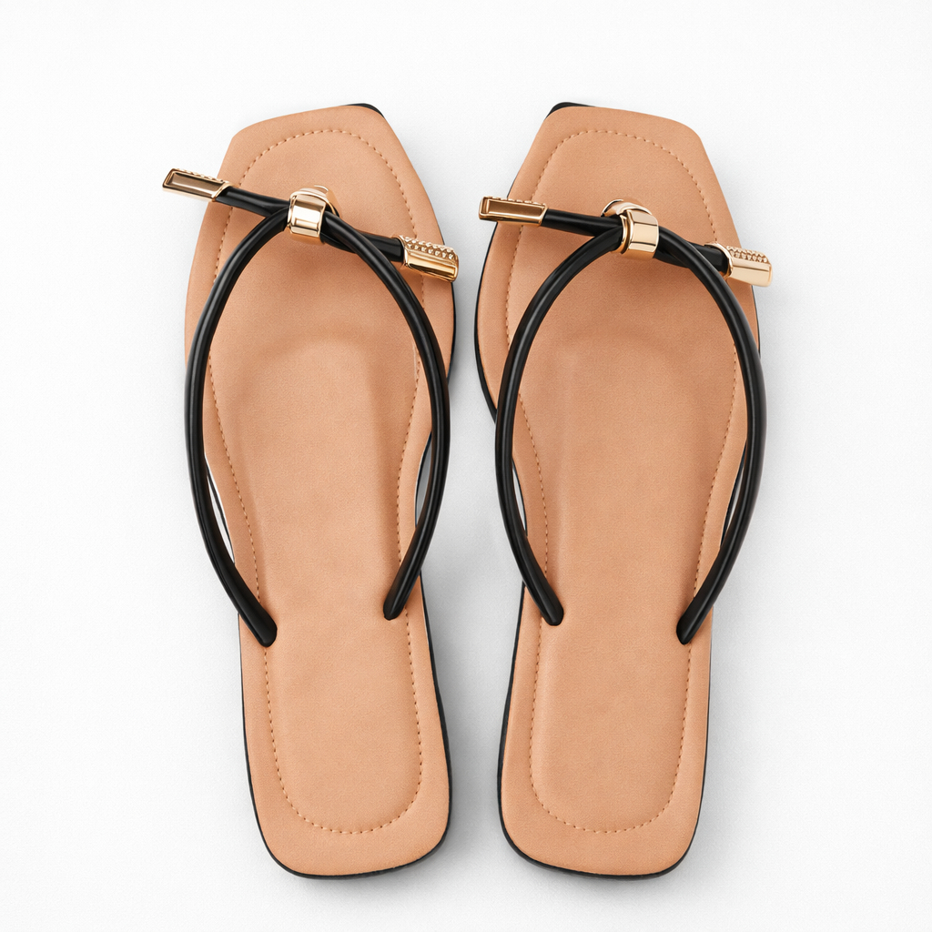 Women Flat Thong Sandals with Metal Accent