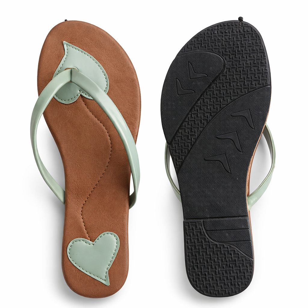 Women Flat Thong Sandals with Heart Detail