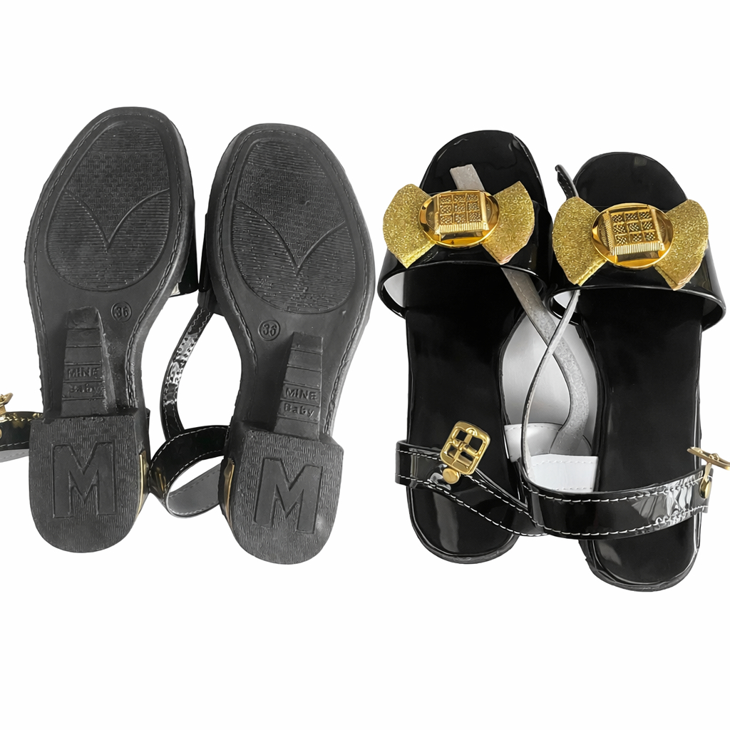 Women Flat Open Toe Sandals with gold Buckle Strap