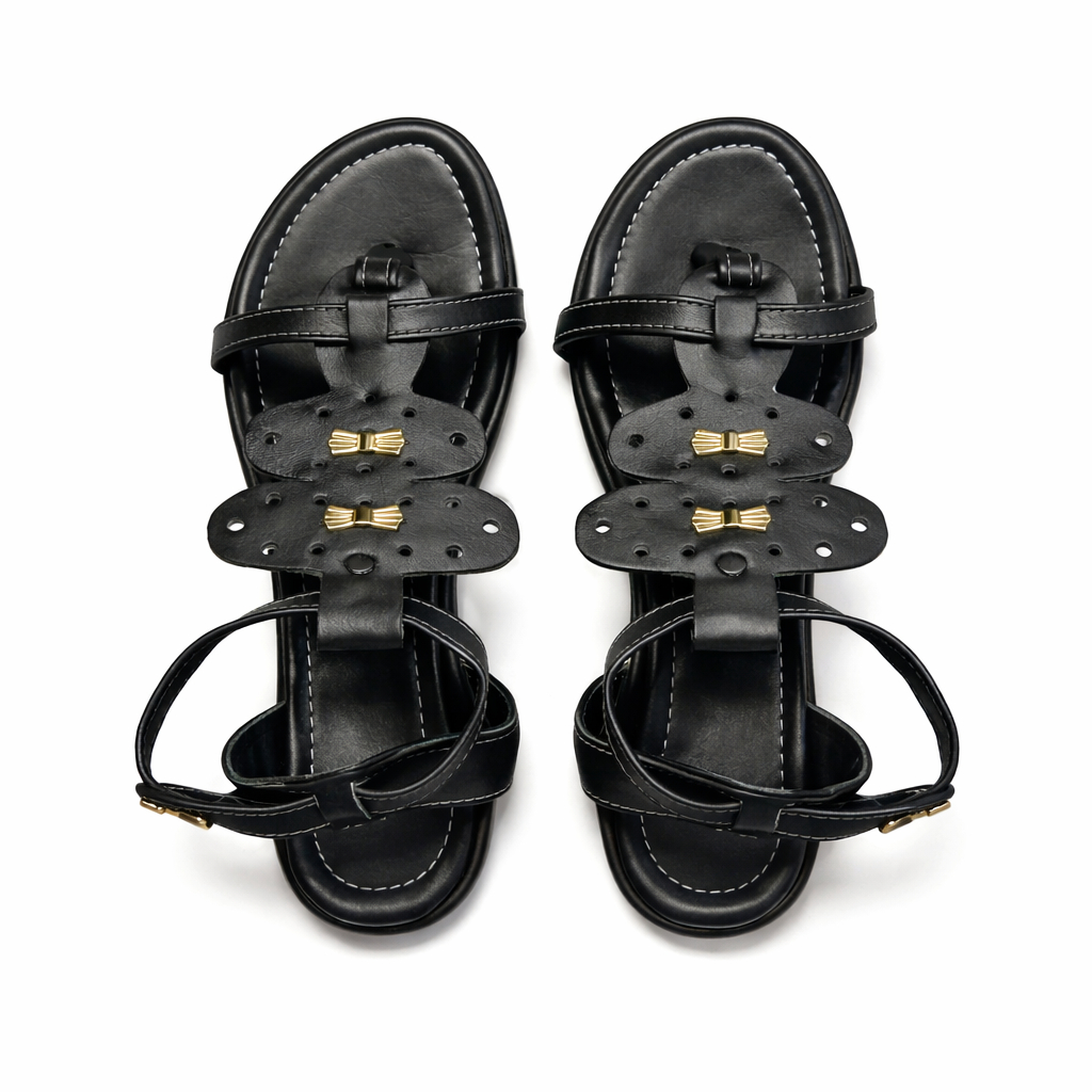 Women Flat T Strap Sandals with Decorative Bow Accents