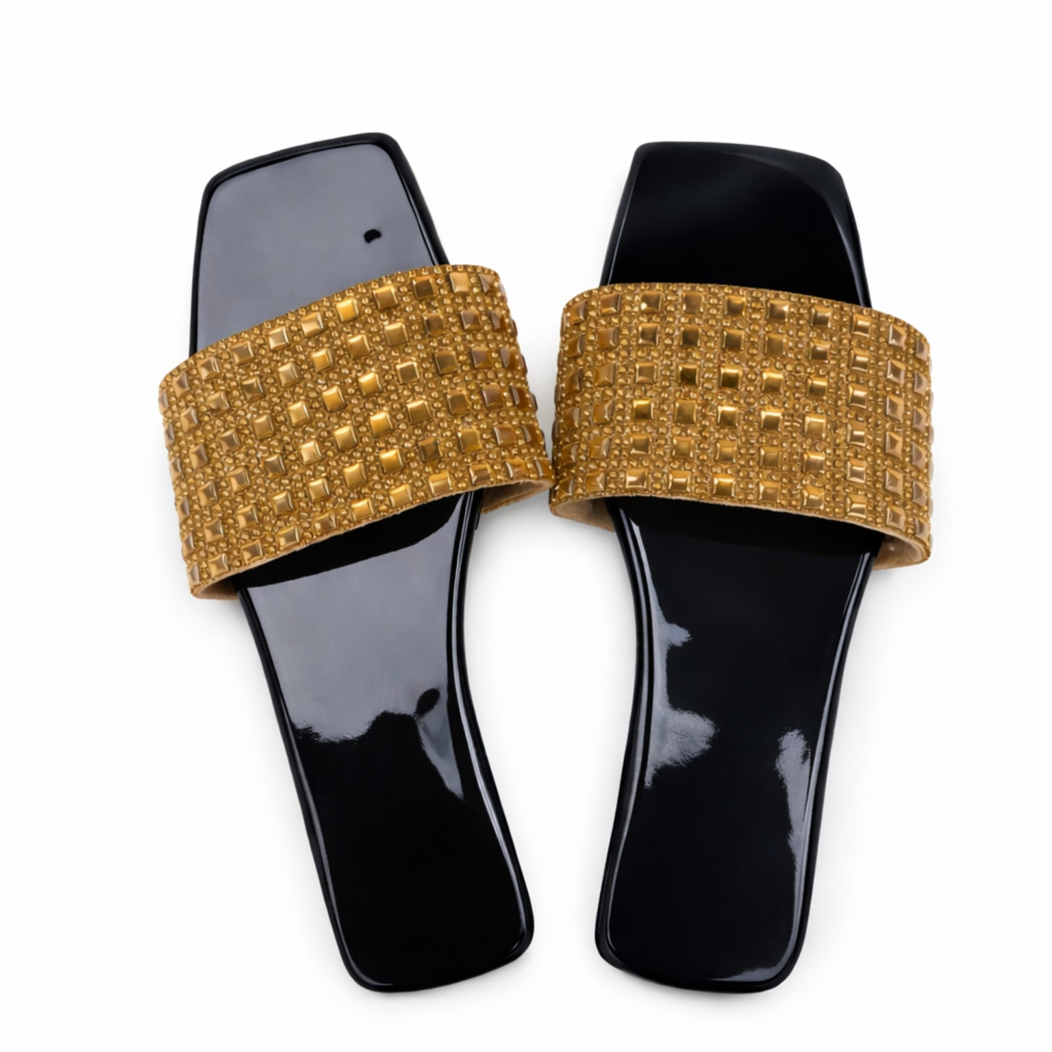 Gold Studded Flat Slide Sandals