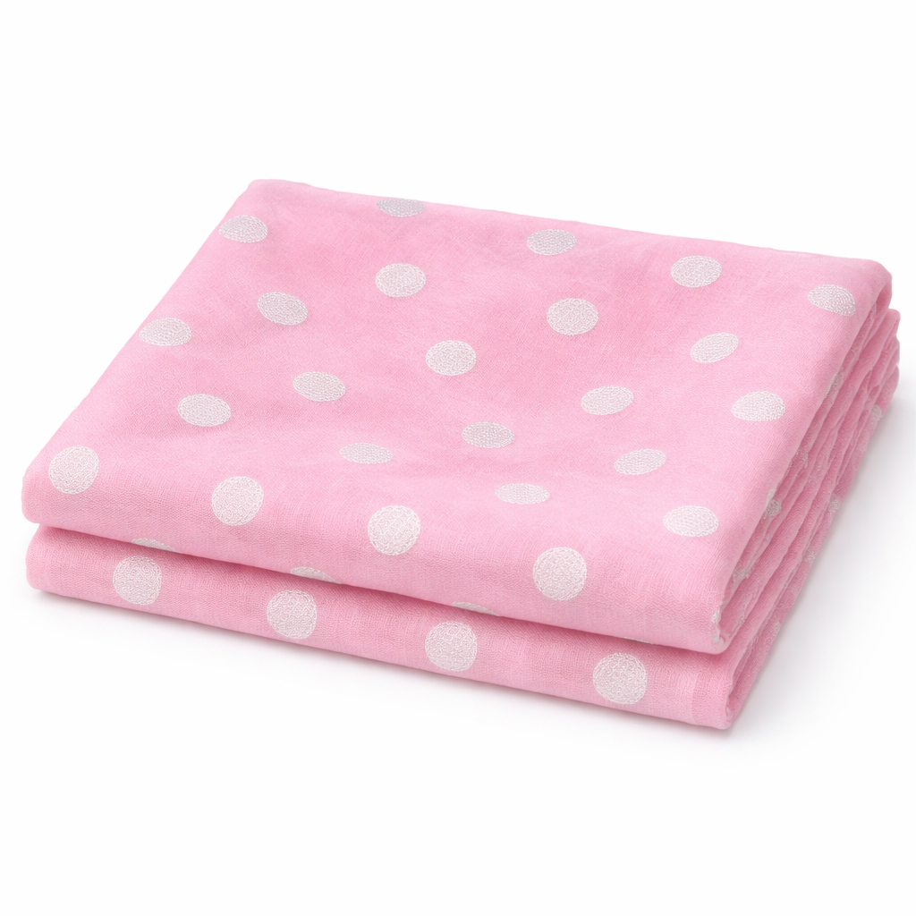 Quality Pink Sheer Polka Dot Fabric with Woven Texture