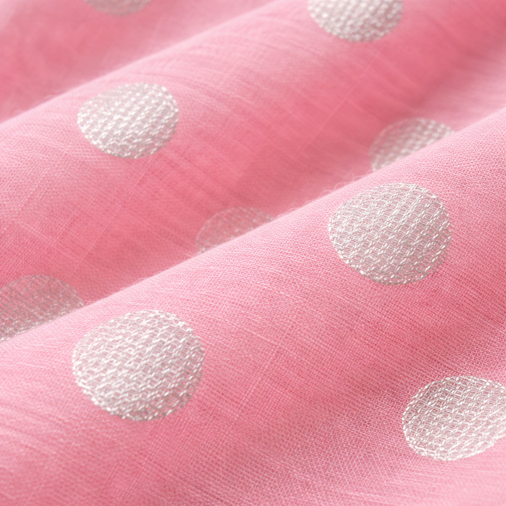 Quality Pink Sheer Polka Dot Fabric with Woven Texture