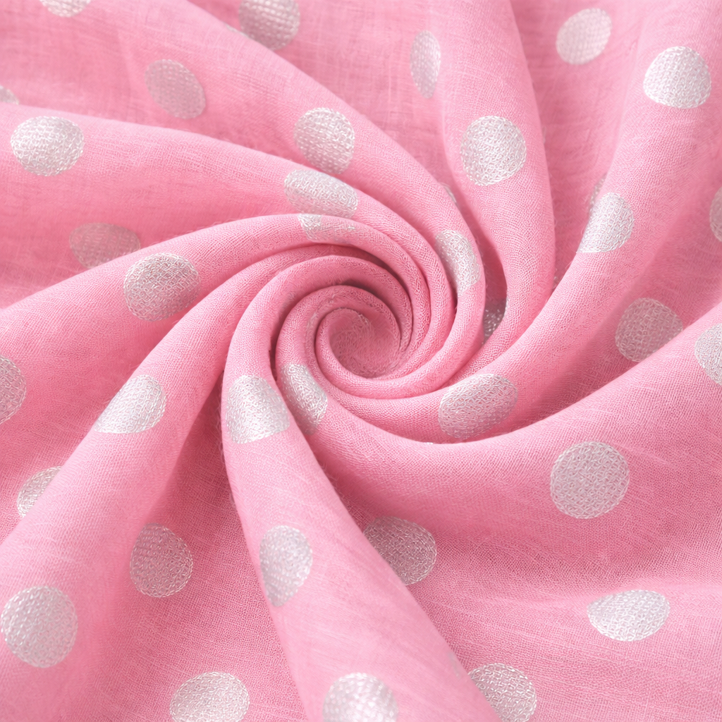 Quality Pink Sheer Polka Dot Fabric with Woven Texture