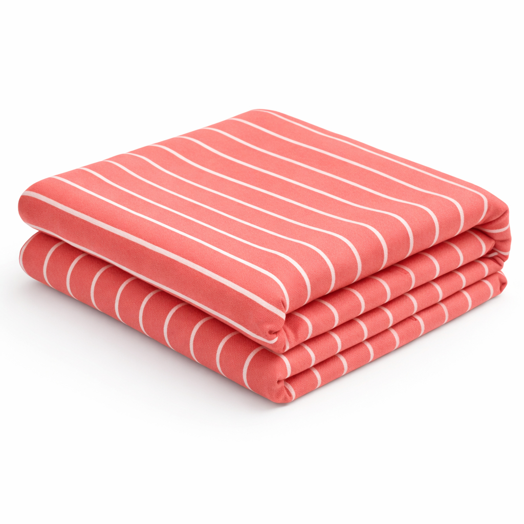 Coral Pink White Striped Lightweight Woven Fabric