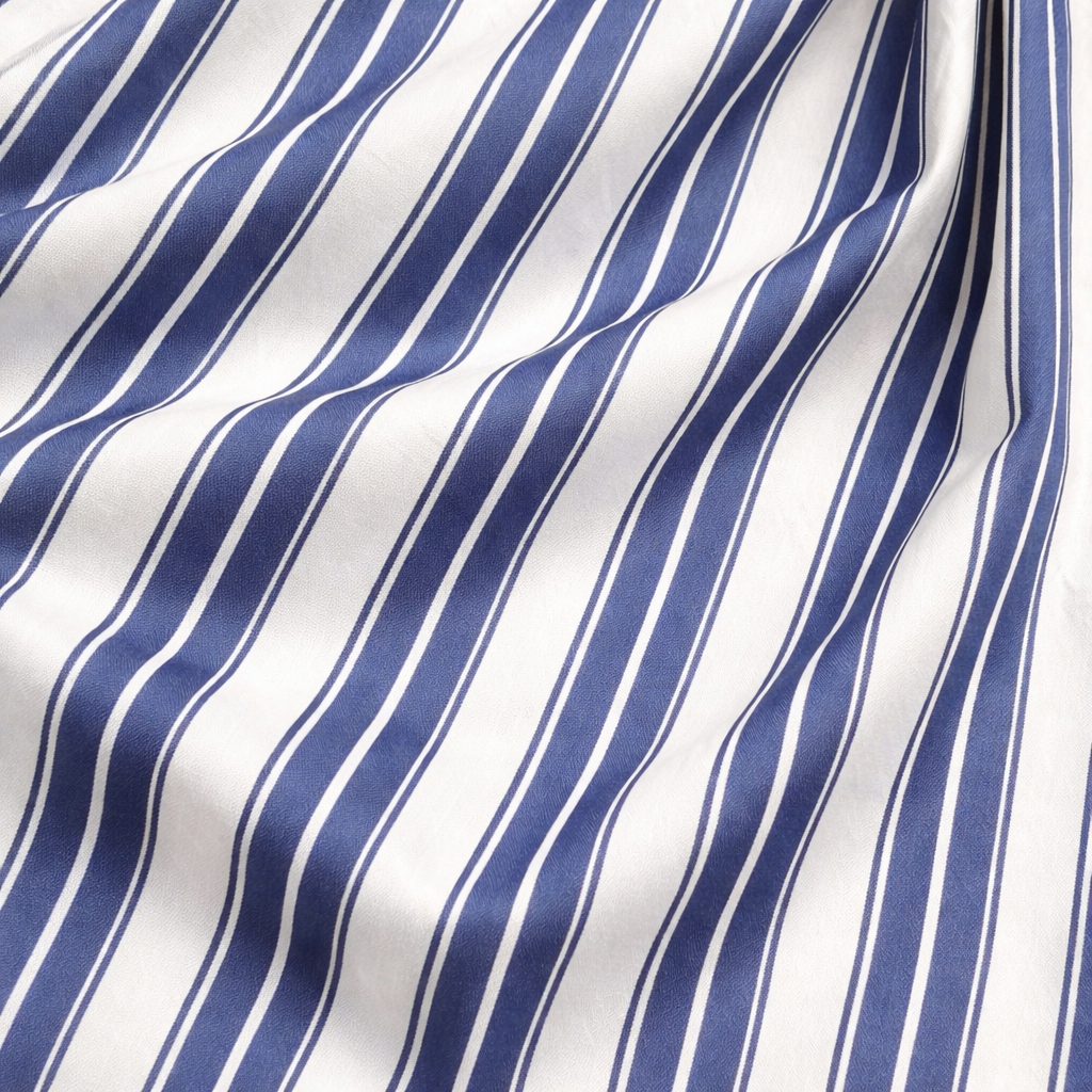 Blue and White Vertical Striped Cotton Fabric