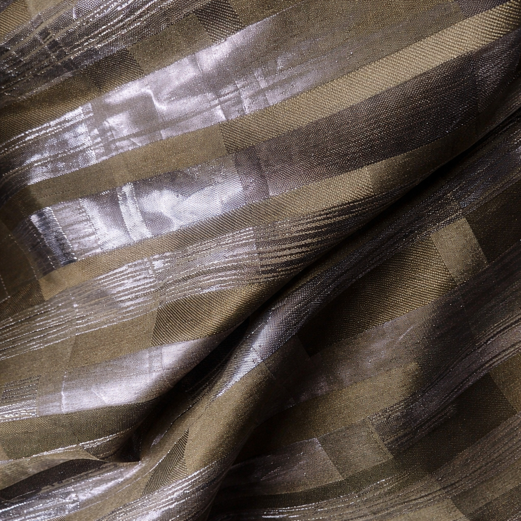 Brown and Silver Shimmer Checkered Fabric