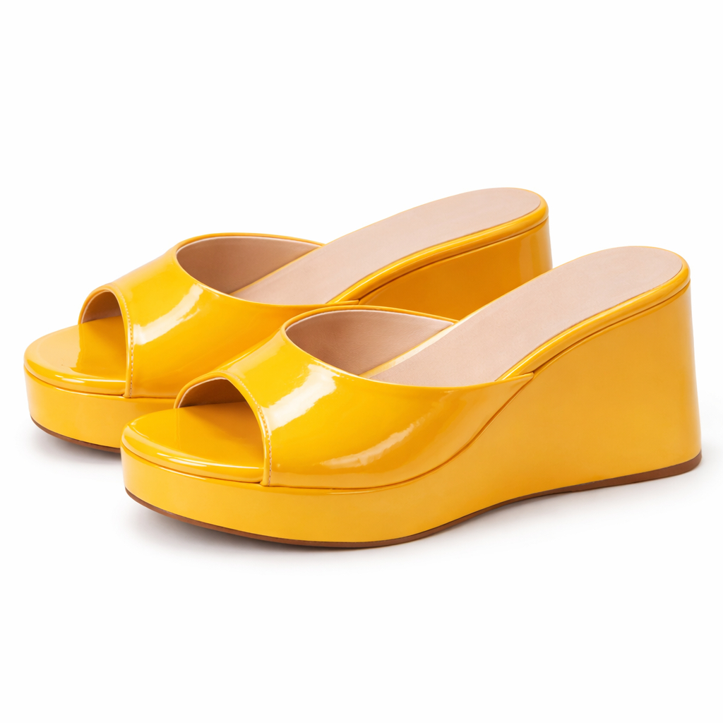 Women Black Wedge Slip On Sandals