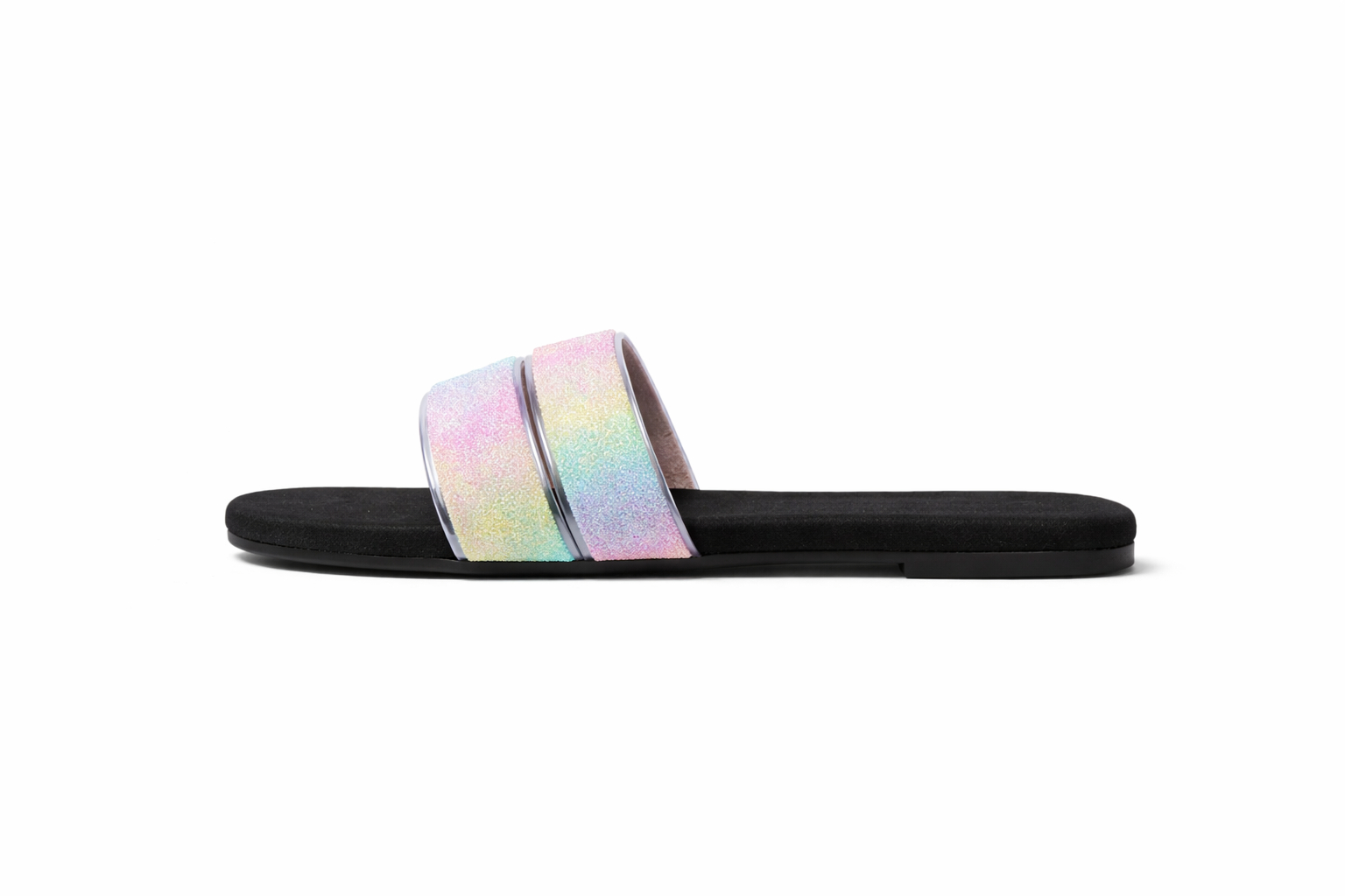 Rainbow Glitter Strapped Flat Slide Sandals