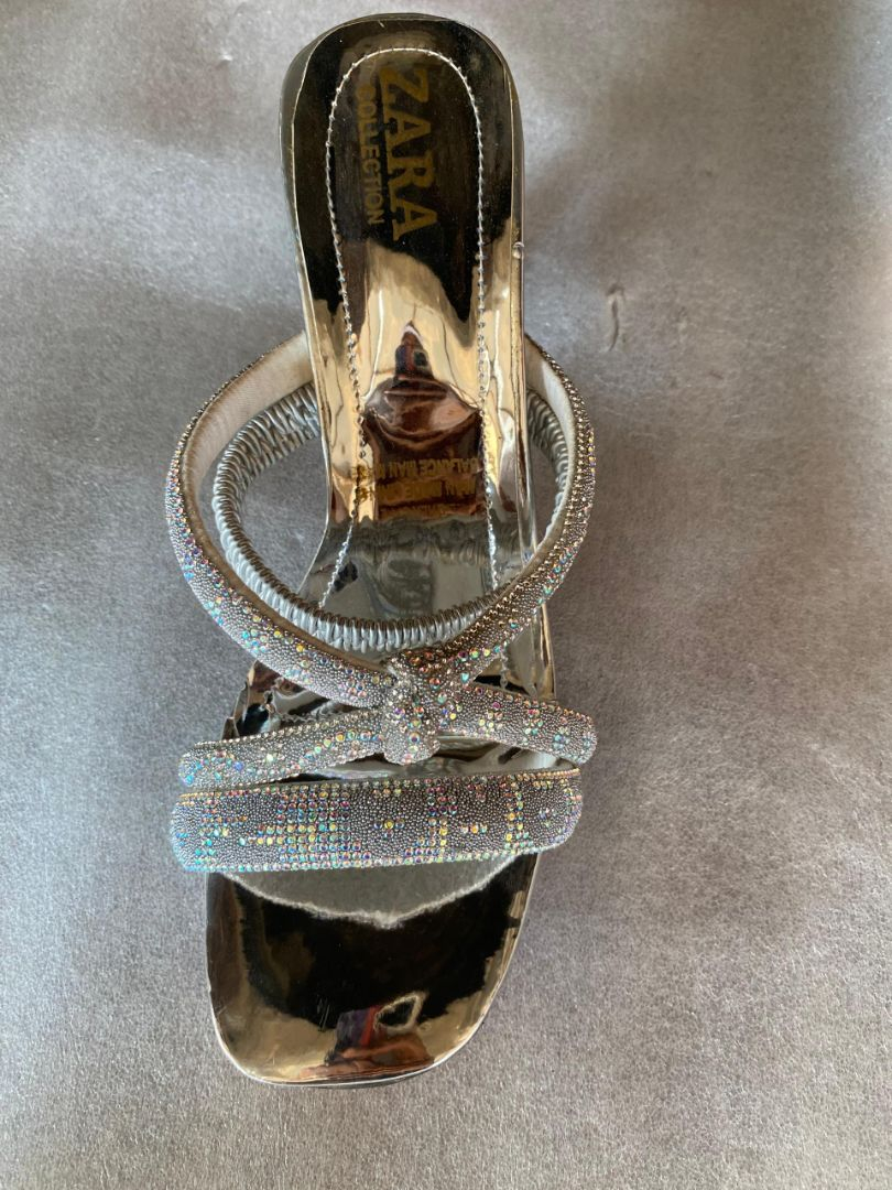 Gold Rhinestone Cross Strap Square Toe Flat Sandals