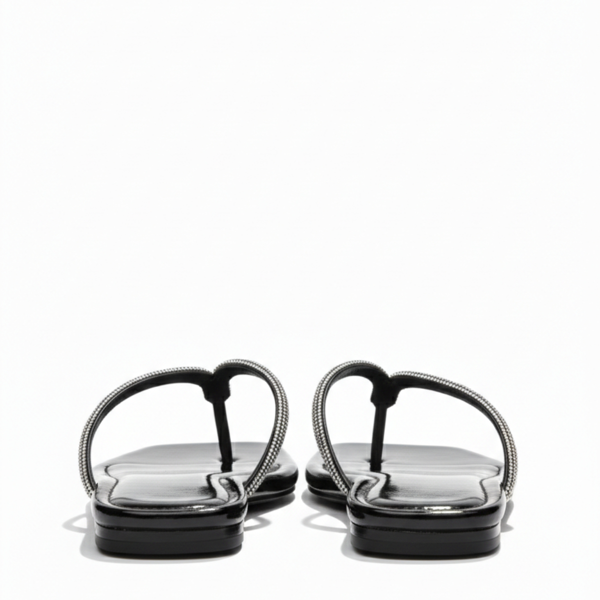 Rhinestone Strap Flat Slide Sandals with Square Toe