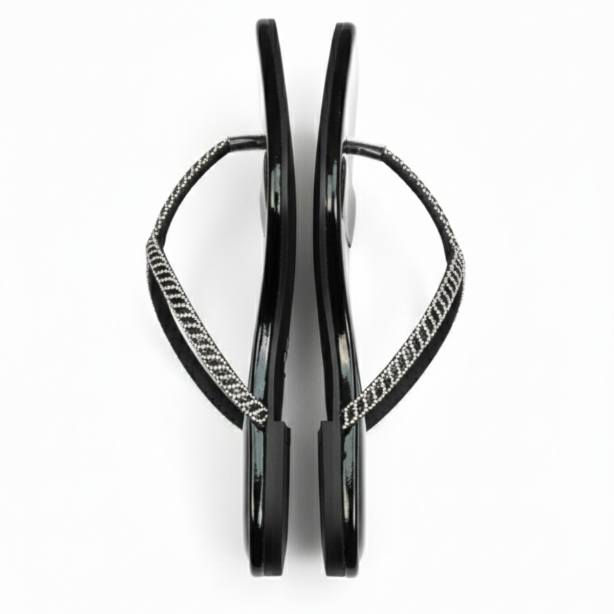 Elegant Black Flip Flop Sandals with Rhinestone Straps