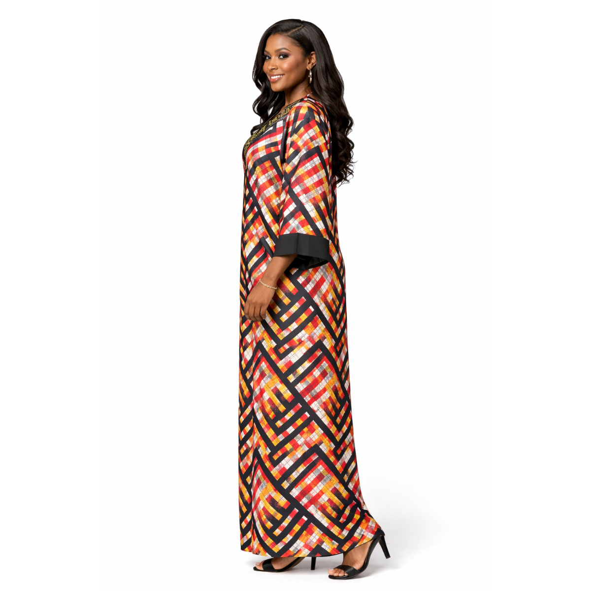 Long Patterned Maxi Dress with VNeck Detail
