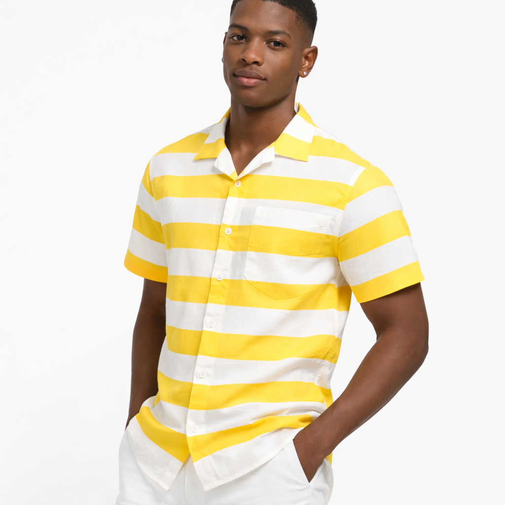 Quality Yellow and White Striped Lightweight Fabric