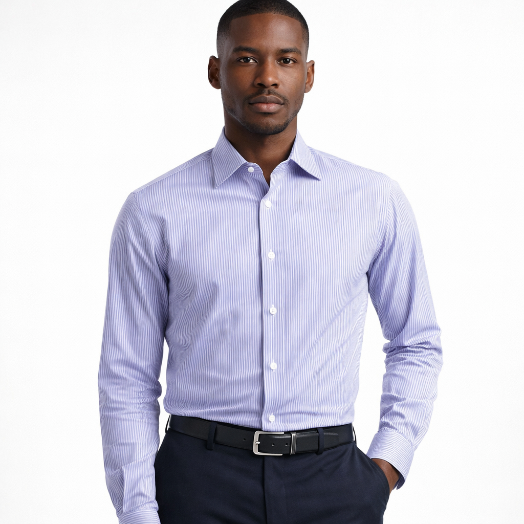 Quality Light Blue and White Pinstripe Cotton Fabric
