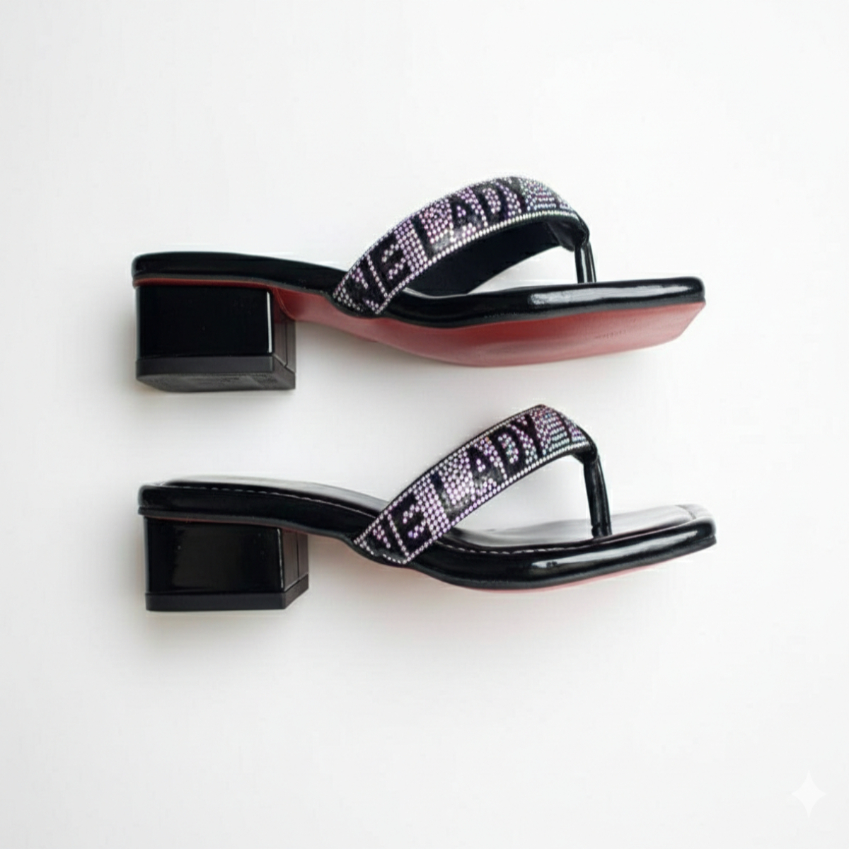 Quality Embellished Strap Block Heel Slip On Sandals