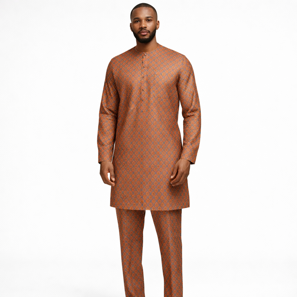 Premium Brown and Blue Textured Check Fabric