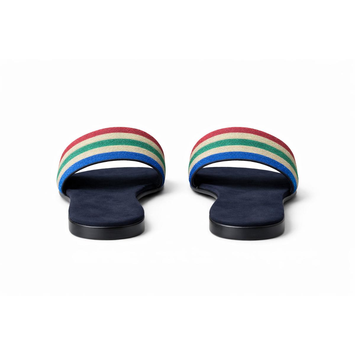 Striped Fabric Strap Flat Slide Sandals