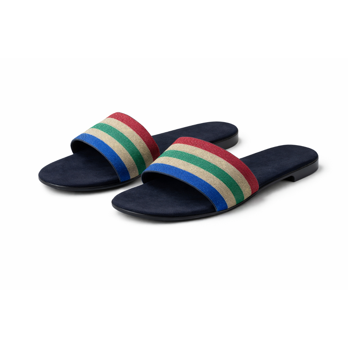 Striped Fabric Strap Flat Slide Sandals