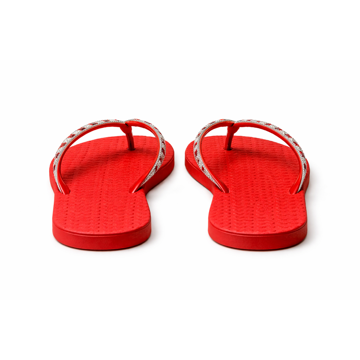 Red Beaded Strap Flat Flip Flop Sandals
