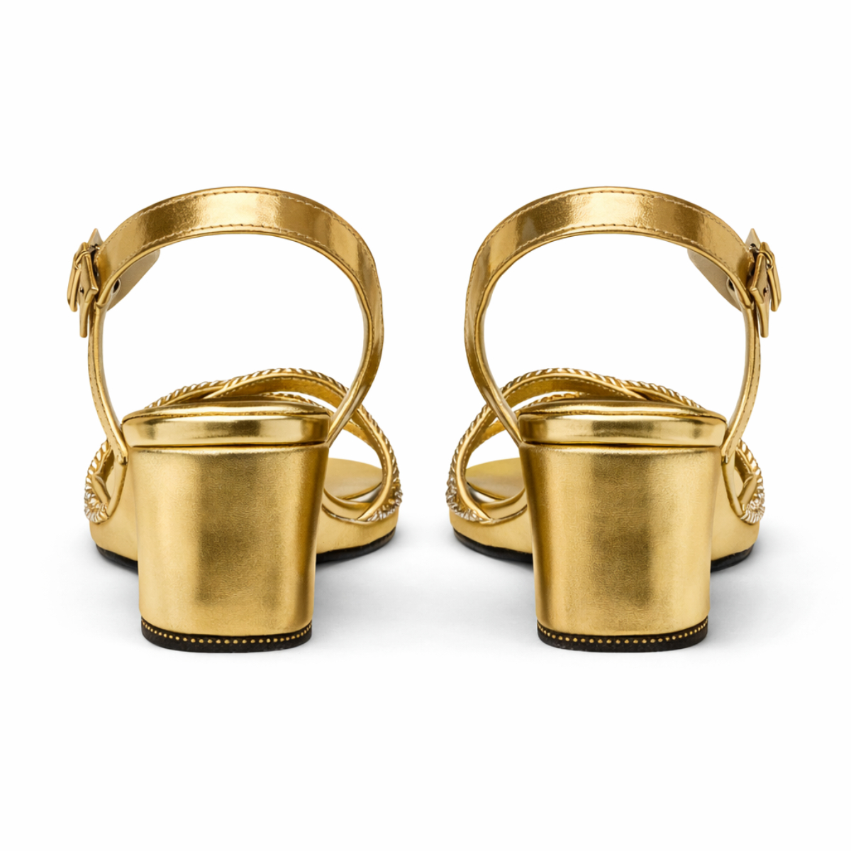 Gold Embellished Wedge Sandals with Ankle Strap