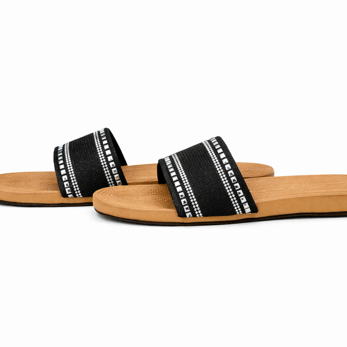 Elegant Rhinestone Strap Flat Slide Sandals