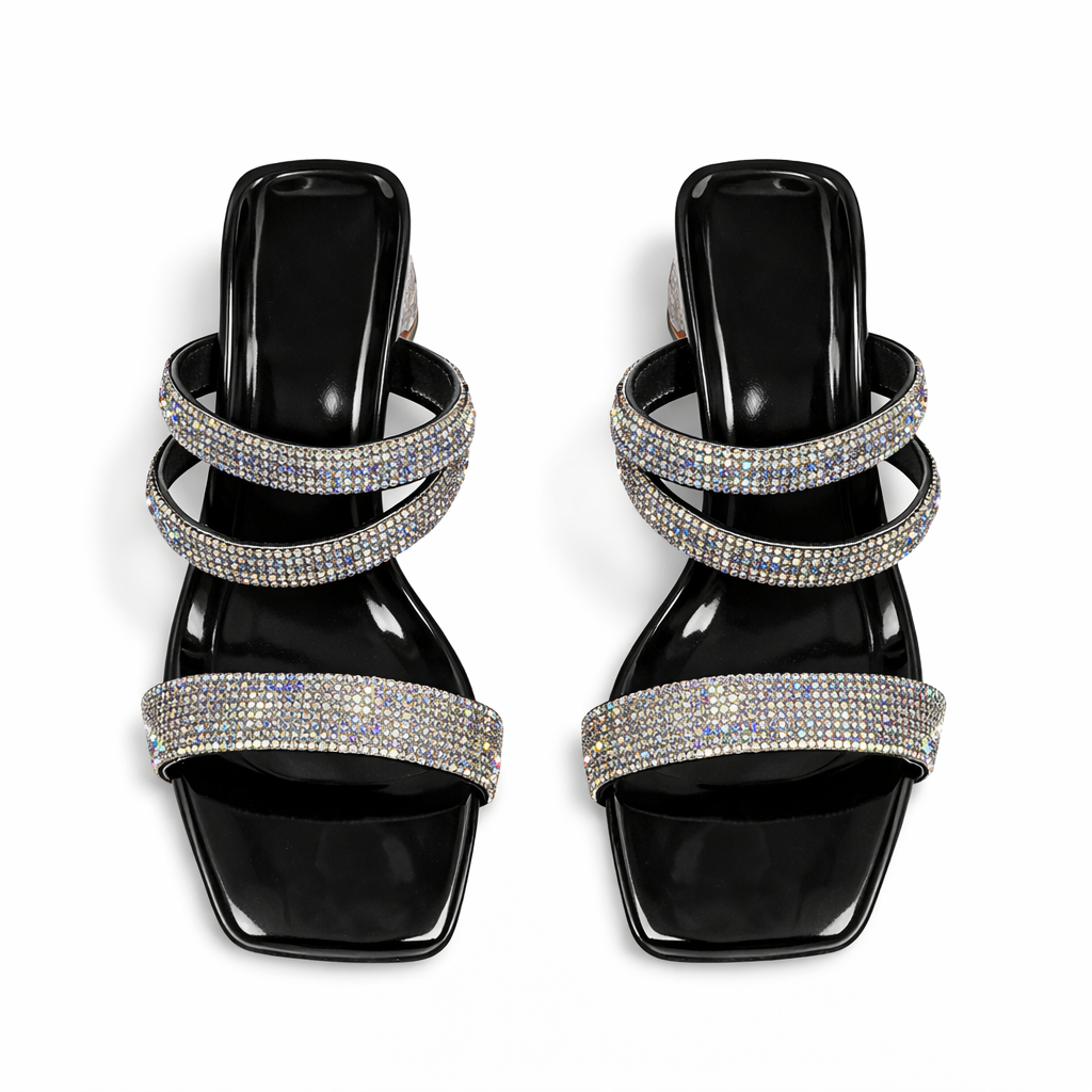 Elegant Women Rhinestone Strap Block Heel Sandals
