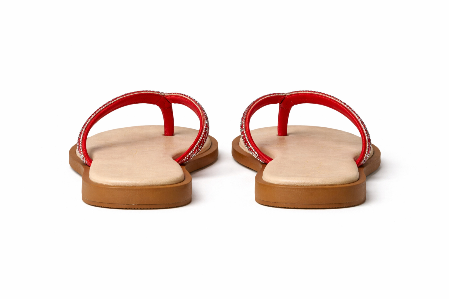 Red Rhinestone Strap Flat Flip Flop Sandals