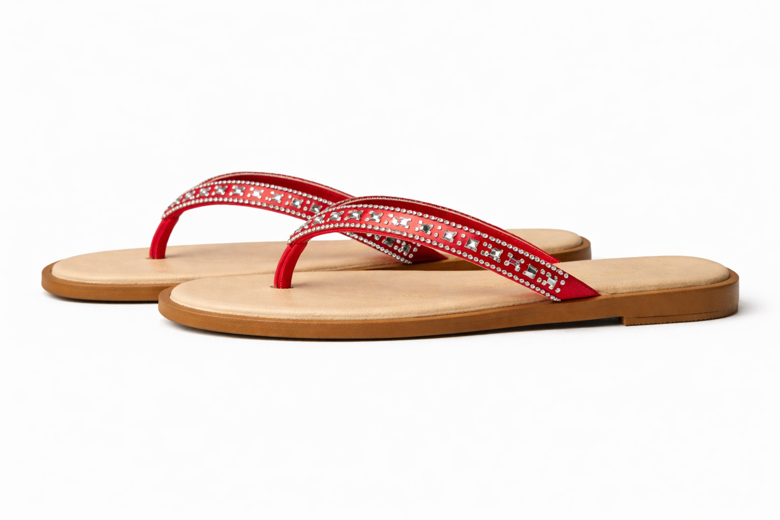 Red Rhinestone Strap Flat Flip Flop Sandals