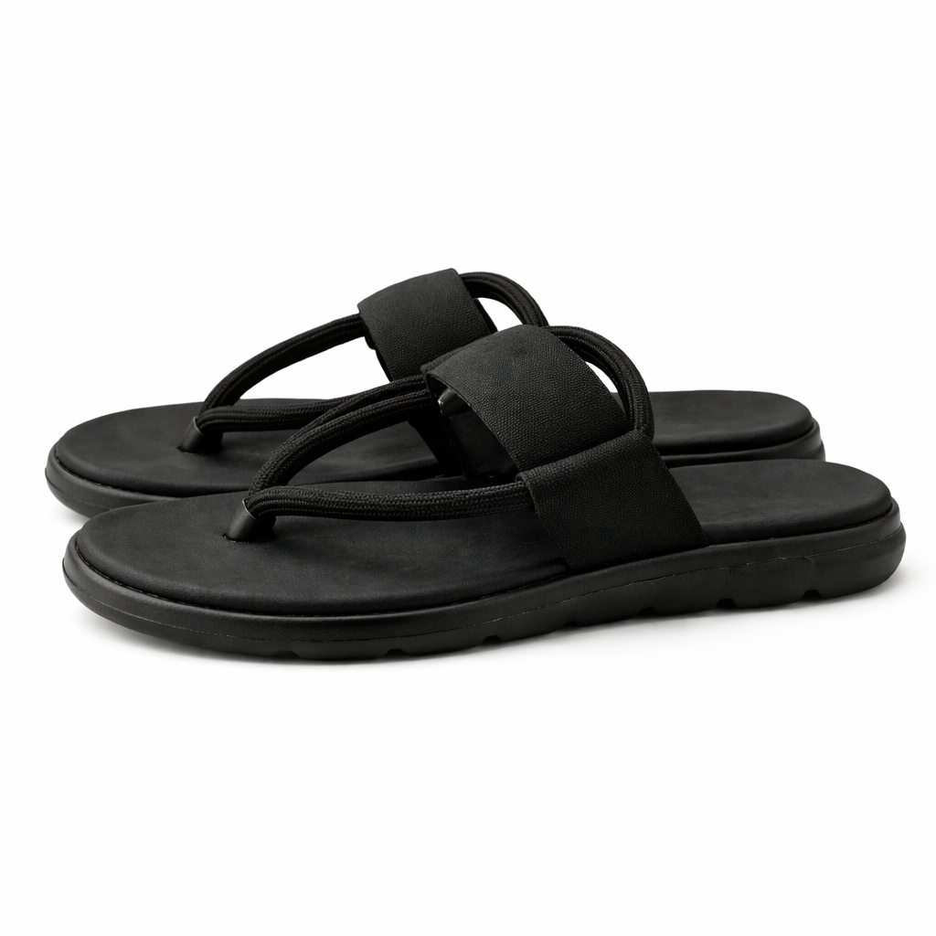 Black Cushioned Strap Sandals with Toe Loop