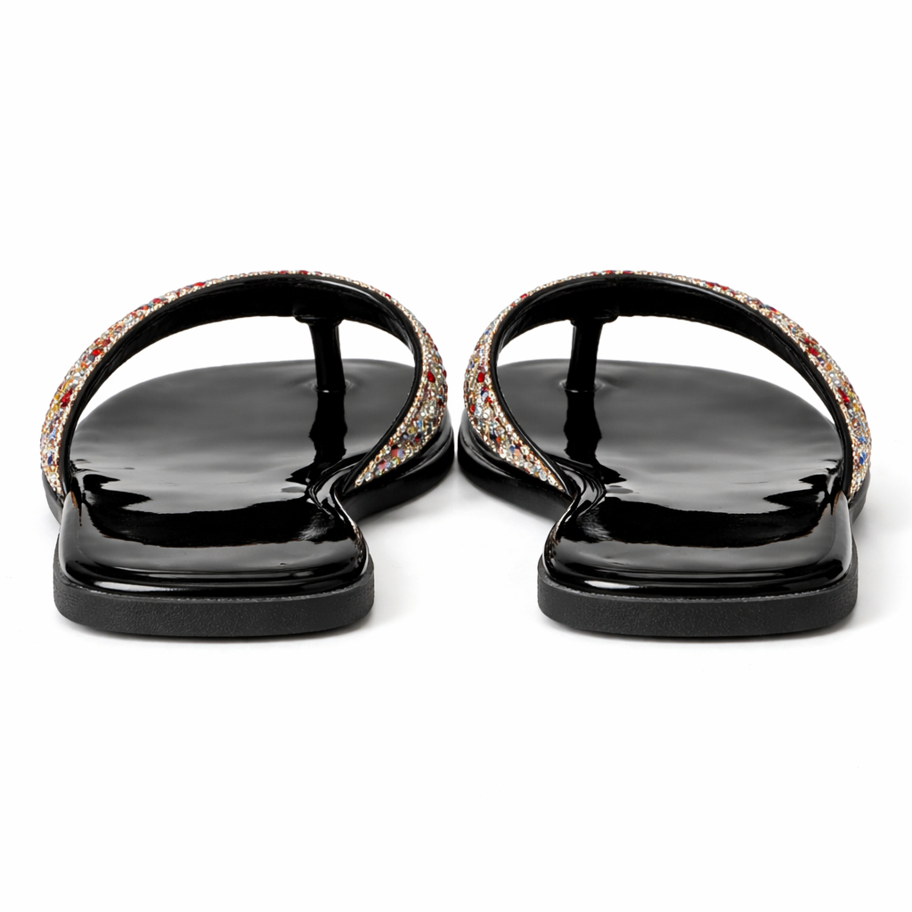 Crystal Embellished Flat Flip Flop Sandals for Women