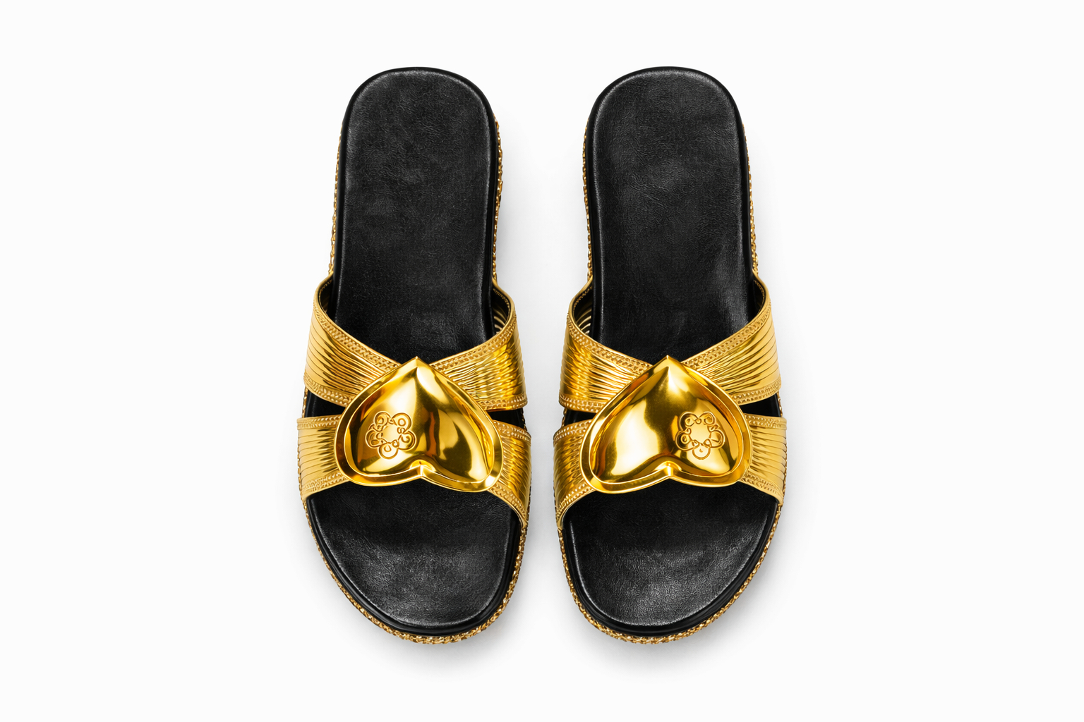 Gold Accent Flat Slide Sandals for Women