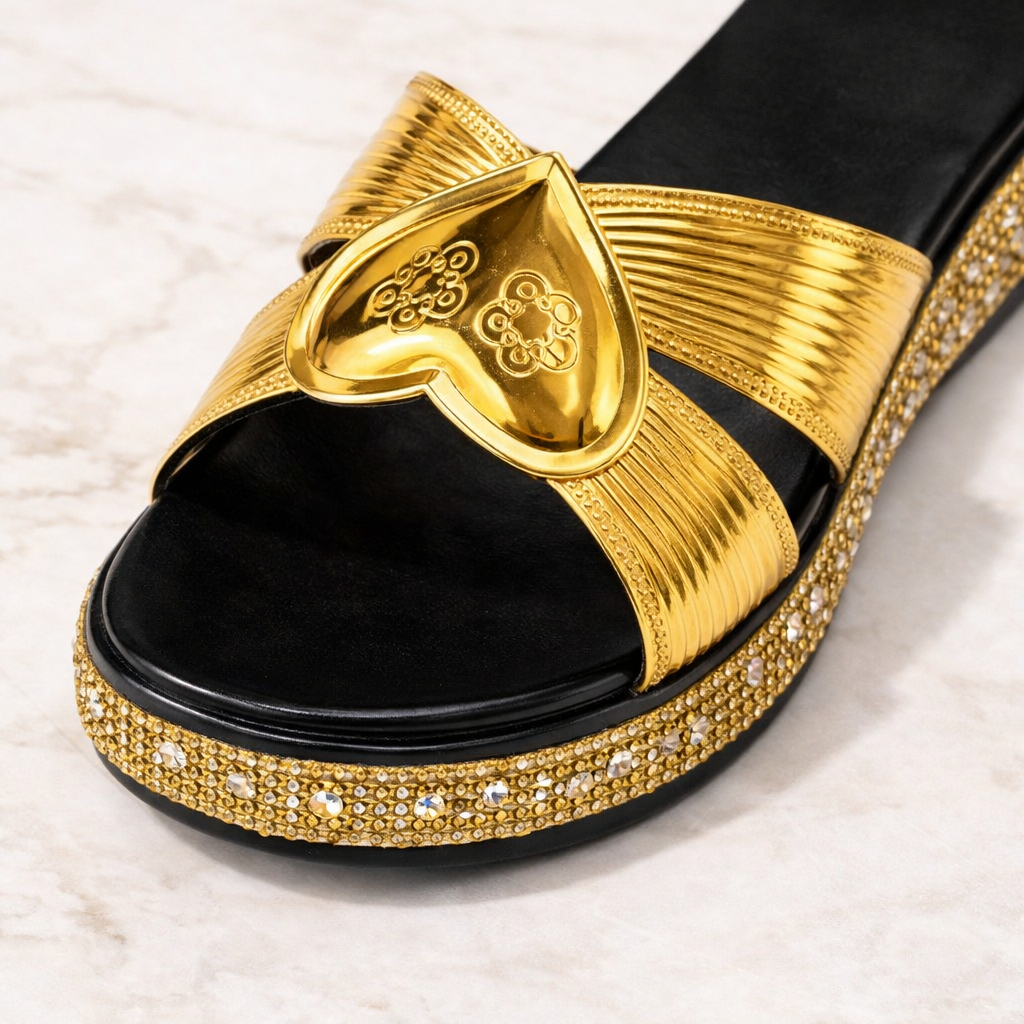 Gold Accent Flat Slide Sandals for Women