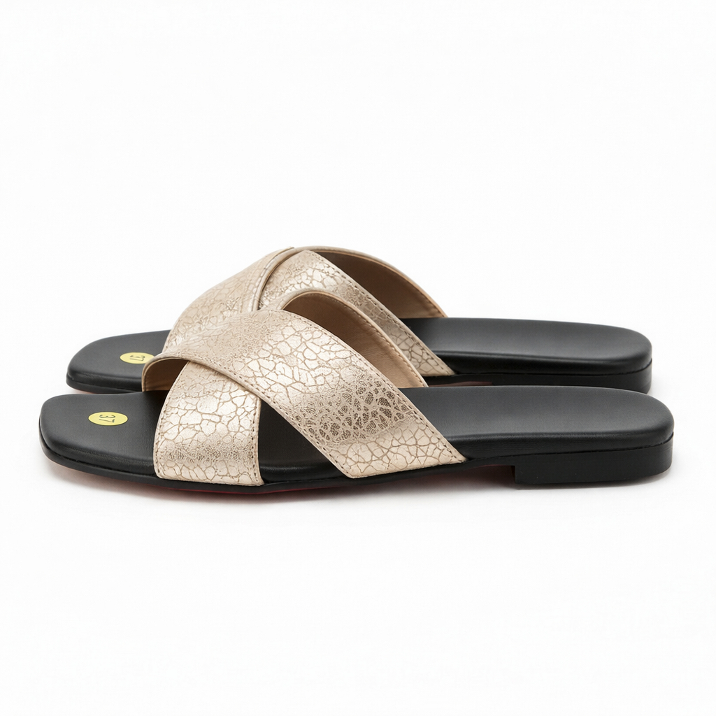 Women Flat Crisscross Slide Sandals with Textured Finish