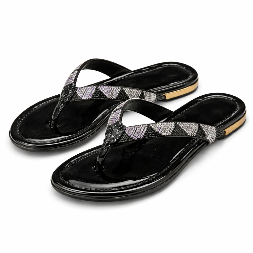 Womens Embellished Flat Thong Sandals